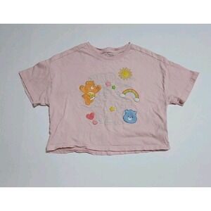 OLD NAVY LARGE GIRLS PINK CARE BEARS CROPPED SHORT-SLEEVE T-SHIRT